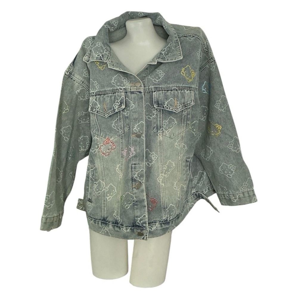 Hello kitty Embroidered Denim Jacket - Women’s Oversized Casual Coat